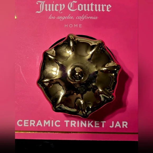 NEW Juicy Couture Black and Gold Bow Ceramic Trinket Jar with Lid, 5 Inches NWT - Picture 4 of 5